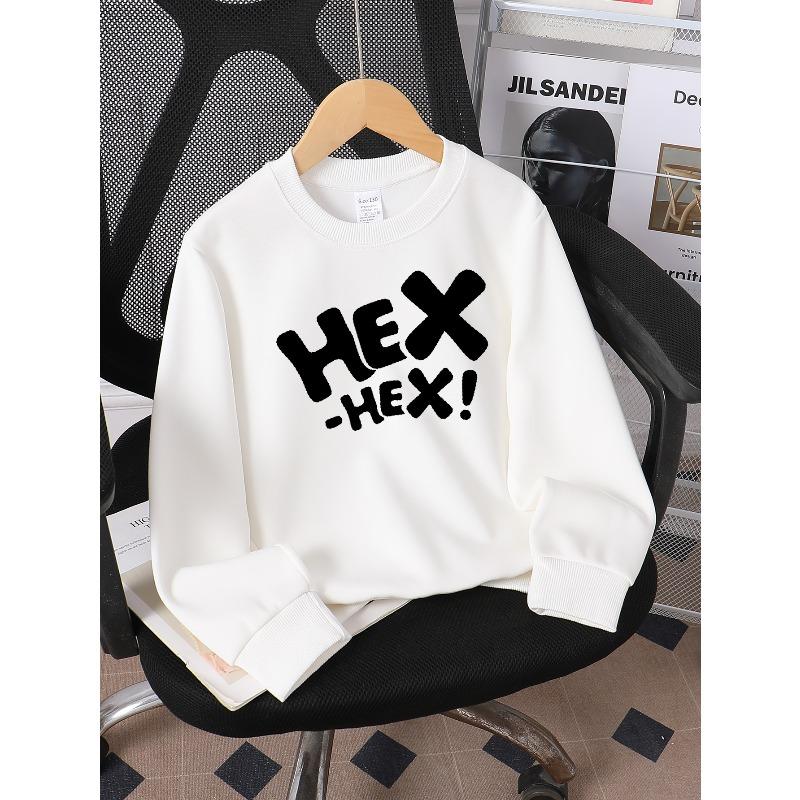 Kids Crewneck Sweatshirt, Hex Hex Pattern Graphic Print,pring Autumn Casual Sport Tops 110 белый