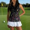 Women Sleeveless Golf Polo Shirt Zipper Front Collared Printed Sport Tank Top Lightweight Breathable Fabric Stretch Fit
