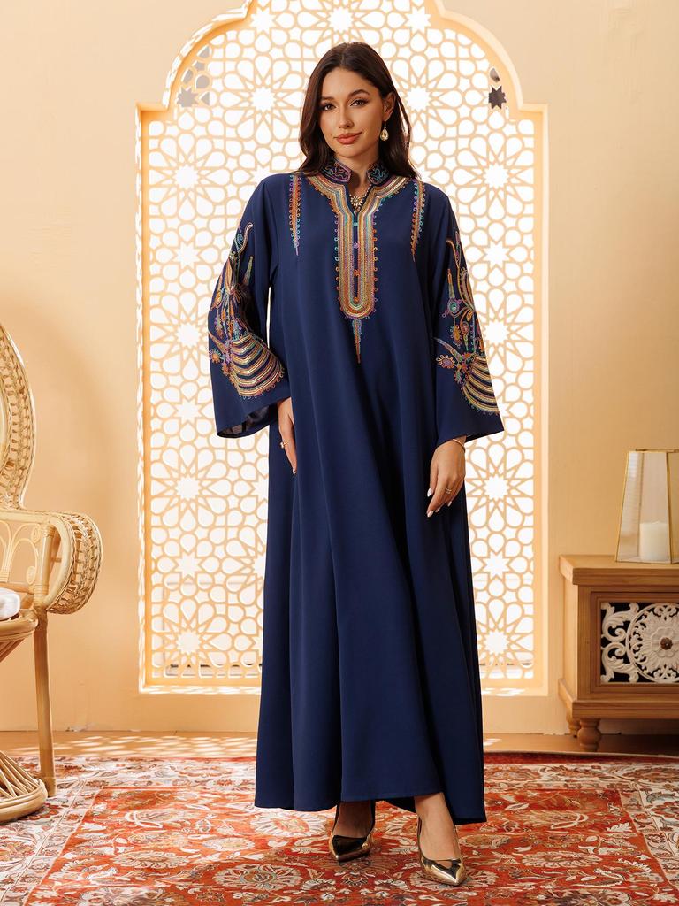AB420 Middle East Women's Embroidered Cord Muslim Pullover Dress
