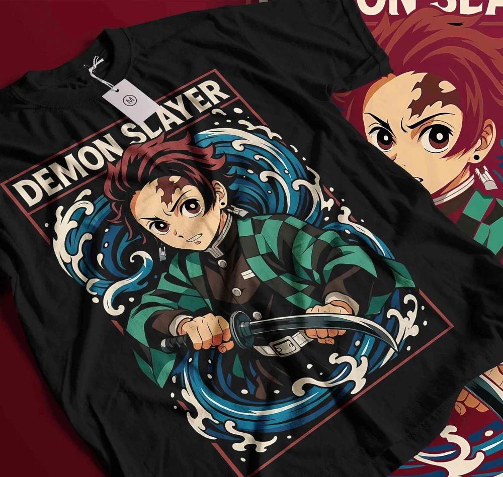 Demon Slayer Kimetsu No Yaiba Tanjiro Water Breathing Black TShirt S
