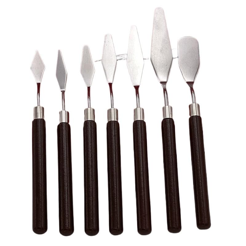 Wooden Grip Stainless Steel Paint Scraper Art Mixing Knife Hand Tool for Watercolor Oil Gouache Pigment Blending