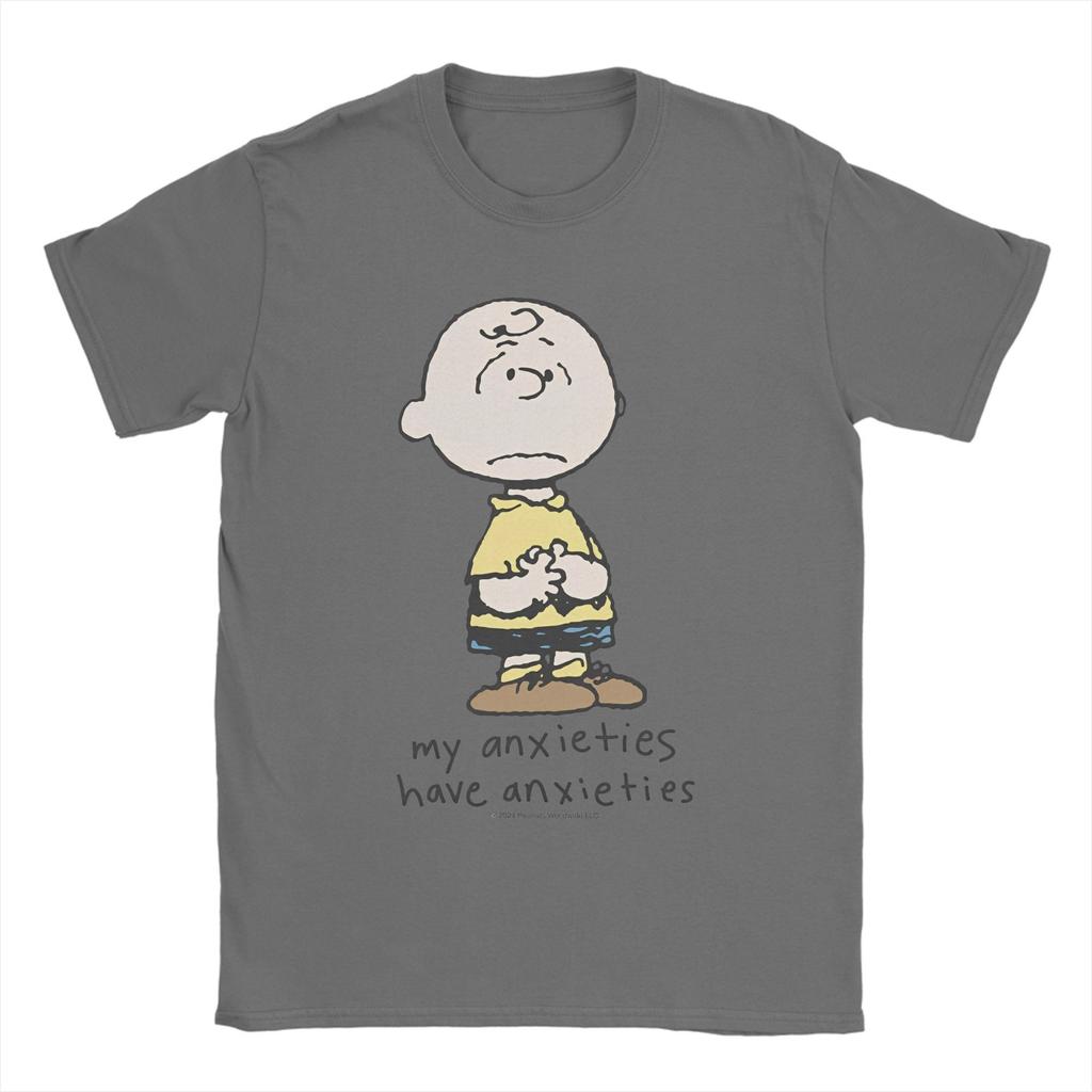 Charlie Brown Anxieties Snoopying T Shirt Men Women Cotton Vintage TShirts Round Neck Tees Short Sleeve Clothes Printed