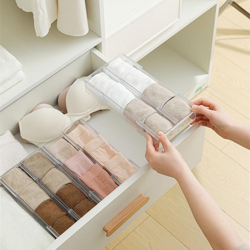 Adjustable Double Section Storage Container Clear Spaces Saving Plastic Materials Home Organization Solution