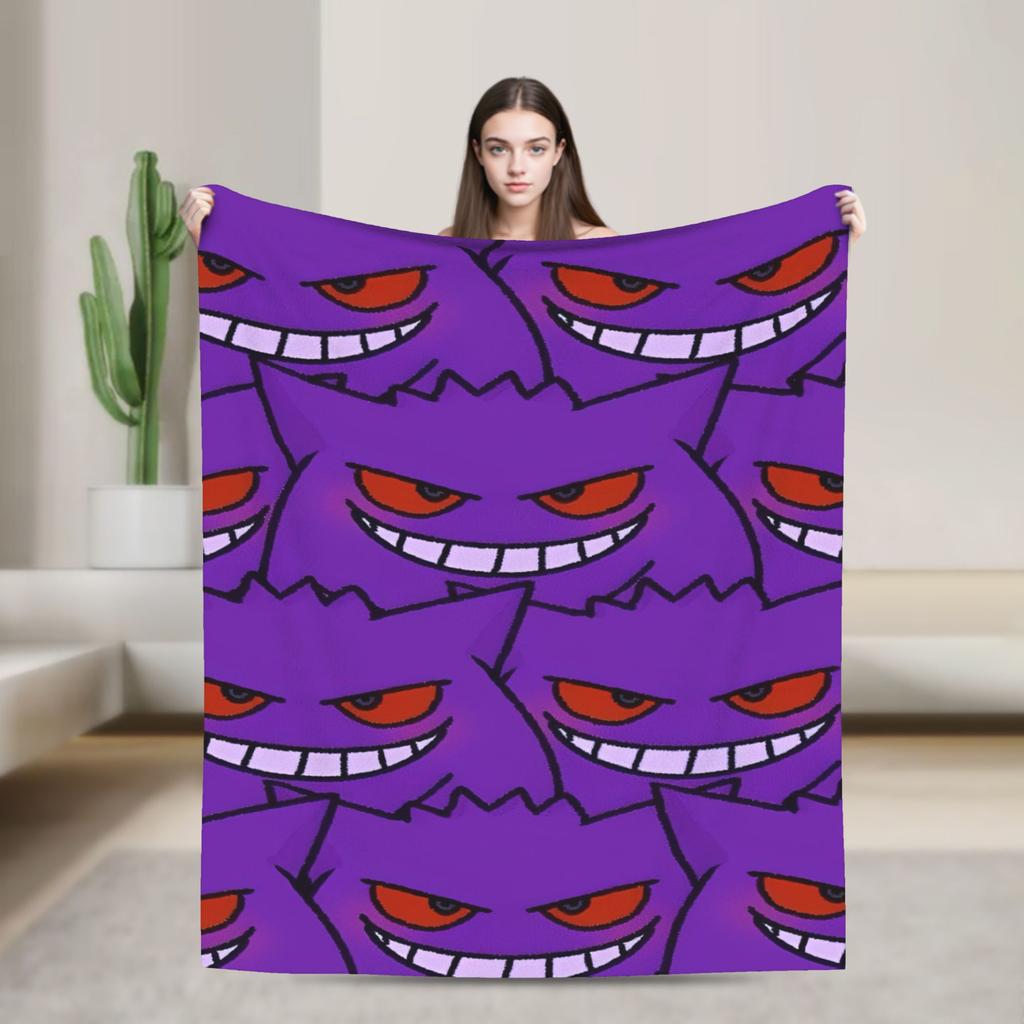 Anime Gengar Dark Pattern Blankets Quality Warm Pokemoned Throw Blanket Spring Decorative Bedroom Print Bedspread