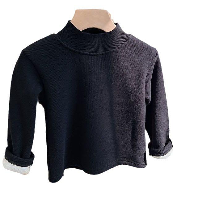 Children's Unisex Fleece-Lined Sweatshirt - Autumn/Winter Korean Style Trendy Base Layer Top