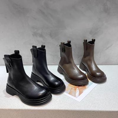 Botas de Cano Curto Plataforma Para Mulheres Moda Zíperes Traseiros Sola Grossa Botas Curtas Sapatos Outono Inverno Botins Elegantes Para Senhoras