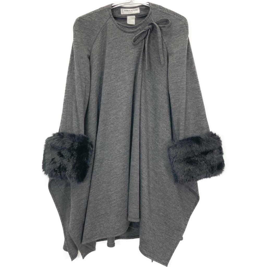 SONIA RYKIEL Gray Cotton Fur Poncho Coat coat 36 grayUsed