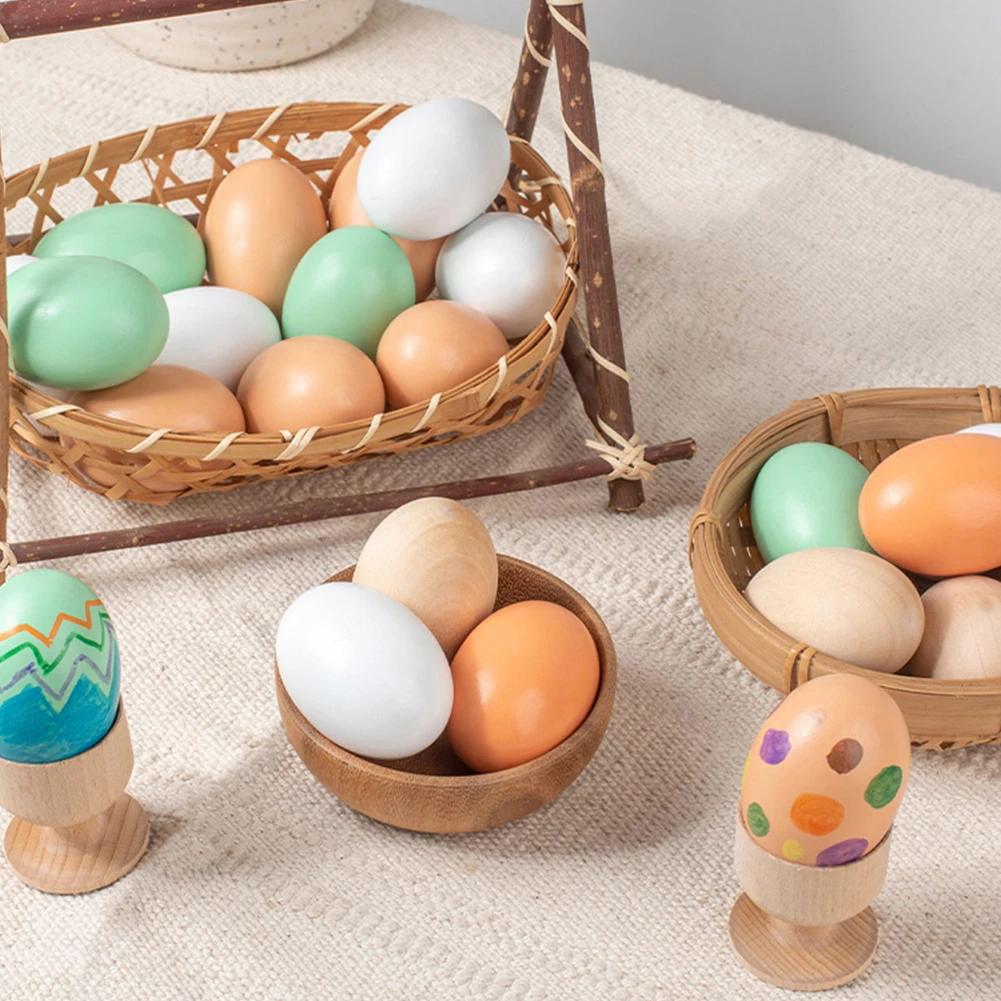 Easter Decorations Paintable Smooth Surface Wooden Easter Eggs DIY Crafts for Home Spring Party Holiday Ornaments