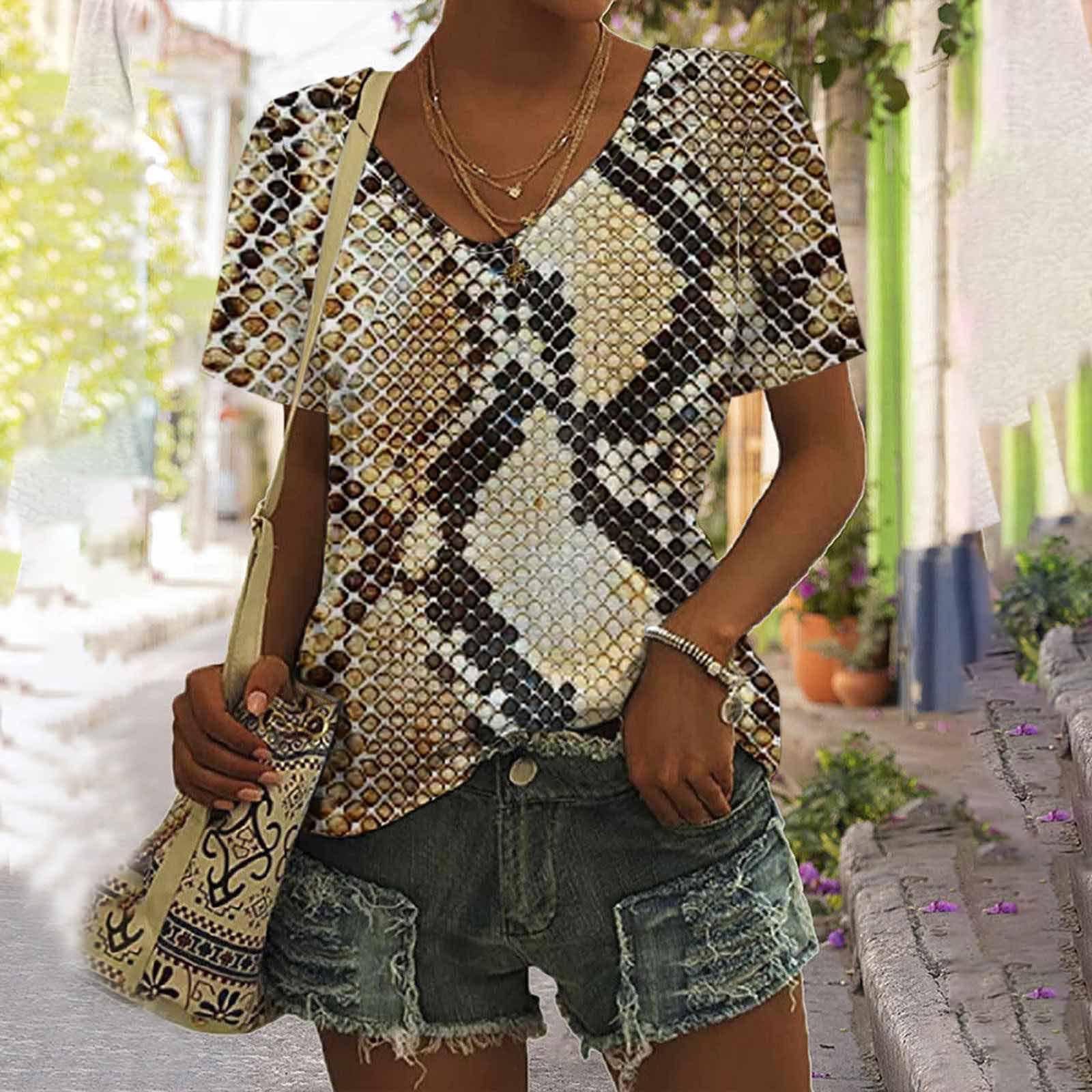 

Футболки с принтом змеи, V-образный вырез, женская сексуальная леопардовая цифровая футболка с принтом 3D, с короткими рукавами, модный женский топ 4XL