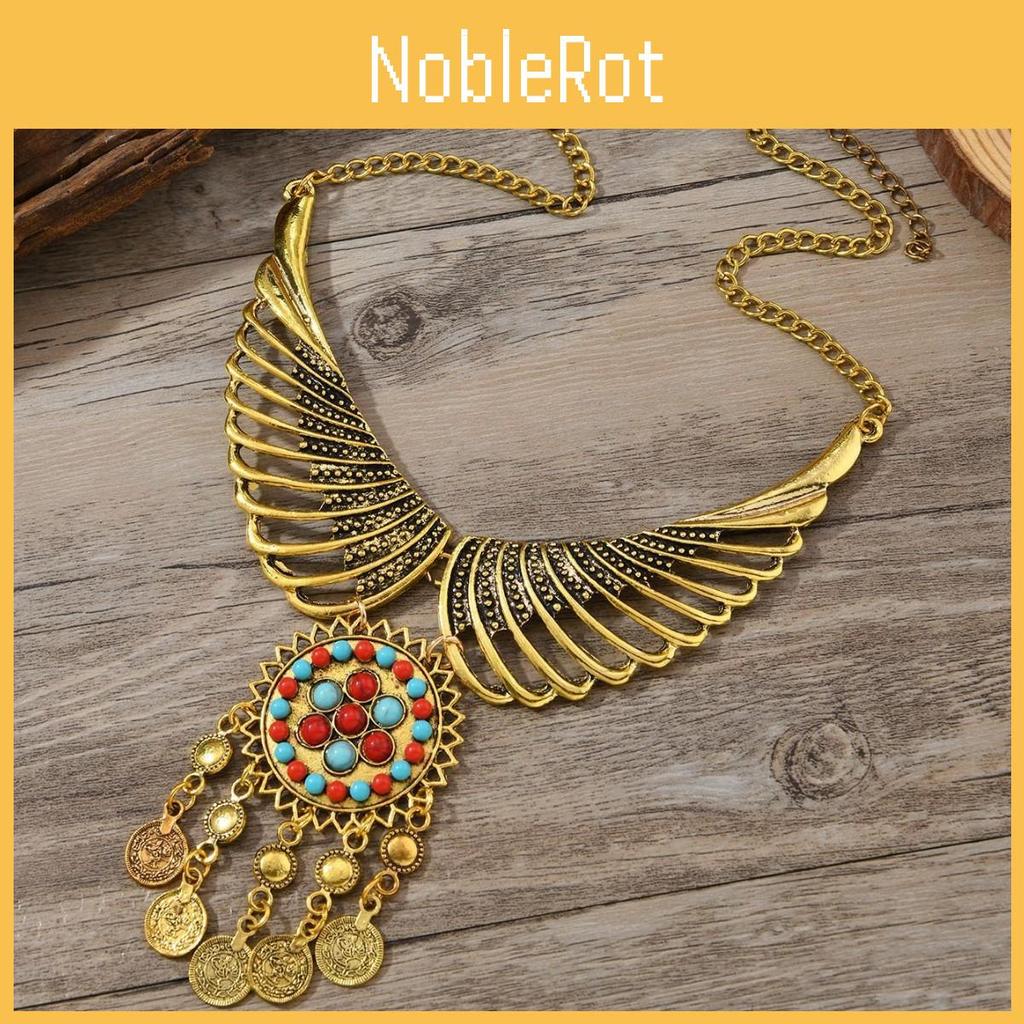 Vintage Inspired Ethnic Coin And Tassel Necklace With Wing Design For Daily