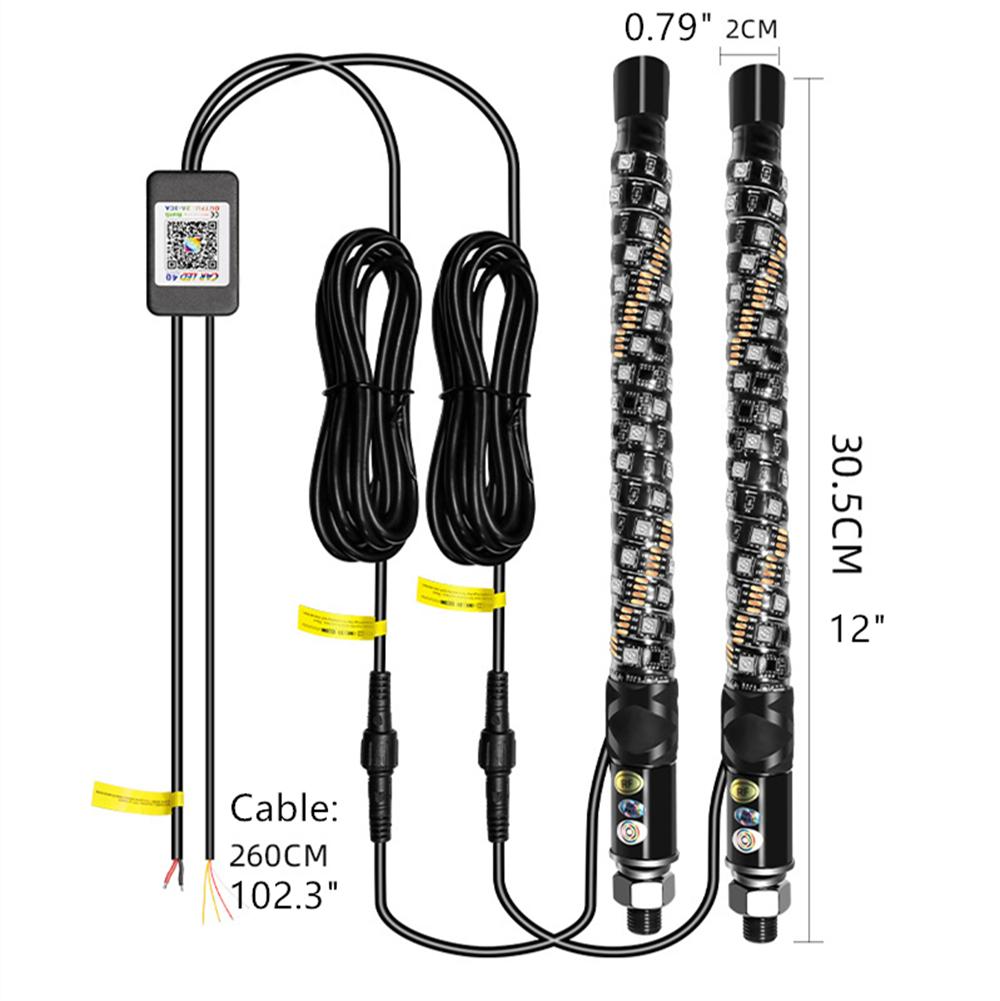 12V RGB LED Whip Lights 1FT Pair with Remote APP Control ATV UTV Off-Road