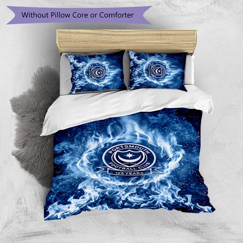 Portsmouth FC Printed 3PCS Bedding Set Breathable Duvet Cover with Pillowcases Decorative Bed Linen for Bedroom Home