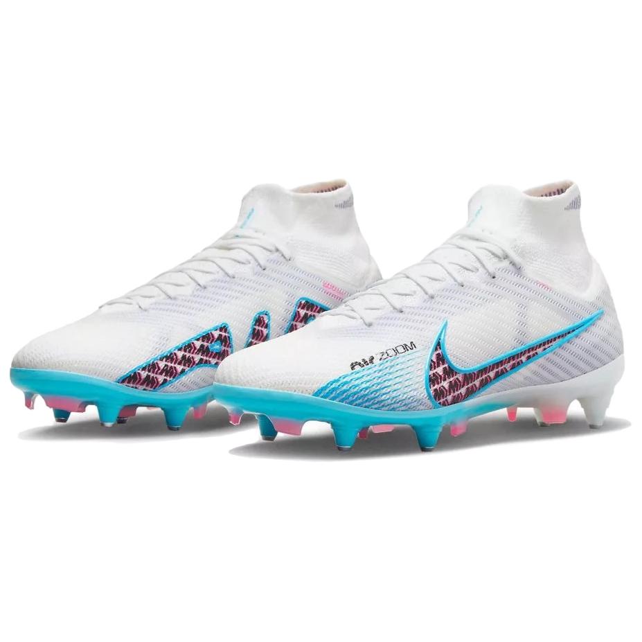 Nike Zoom Mercurial Superfly 9 Elite SG-Pro AC Comfortable Non-Slip Durable Football Shoes Unisex Football Shoes White Blue DJ5166-146