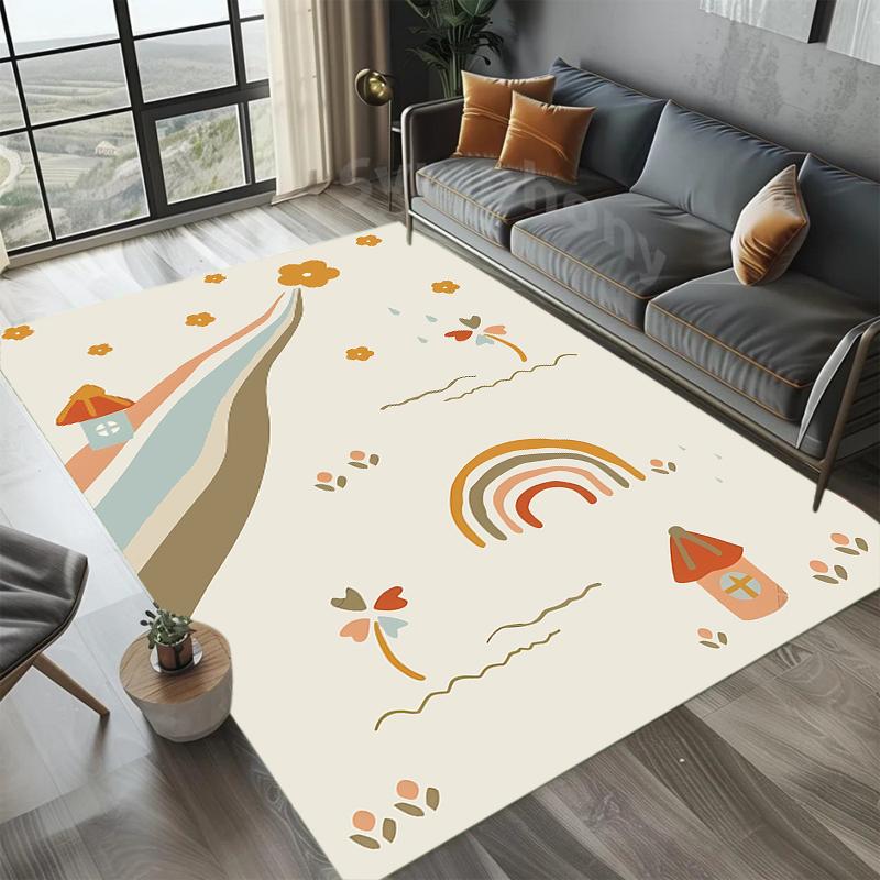 

Cute Rainbow House Kids Area Rug Non Slip Wear Resistant Soft Washable Entryway Floor Mat For Living Room Bedroom Decor 40X60cm