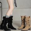 Fashion Autumn Pointed Toe Women Western Cowboy Boots Fashion Banquet Party Square Heels Knight Booties Shoes