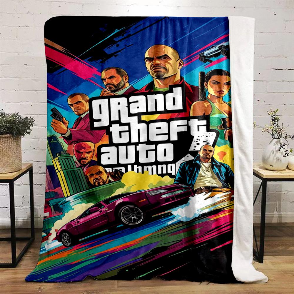 Grand Theft Auto Art Style Warm blanket Design Flannel blanket for bedroom, living room, sofa, and nap sofas