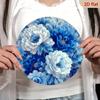 Handmade Blue White Peony Metal Wall Art Round Aluminum Poster 8 Inch
