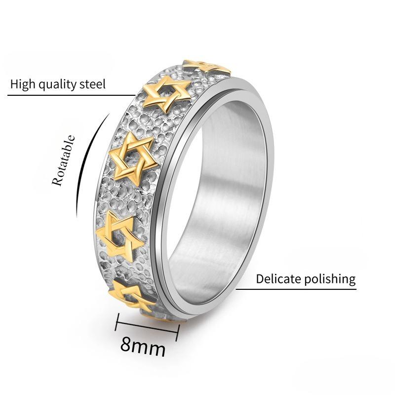 Retro Hexagram Rings Titanium Steel Rotatable Men Personalized Ring Fashion Jewelry