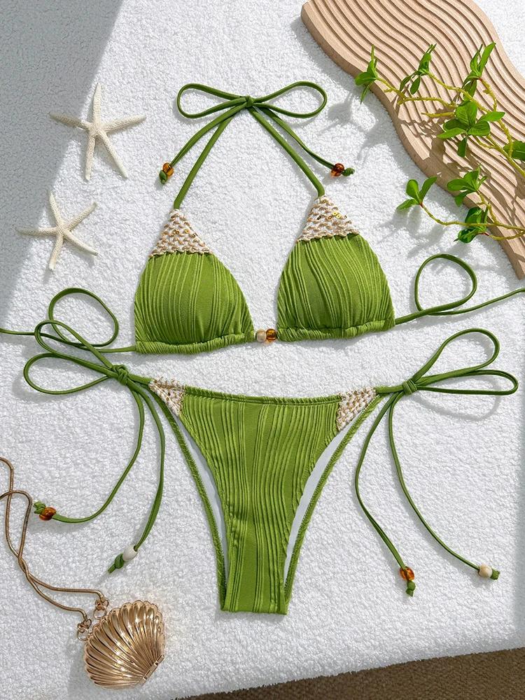Sexy Swimwear Women Bikini Set Neck-mounted New Lace Up Two-piece Split Summer Swimsuit Holiday Beachwear Bikinis