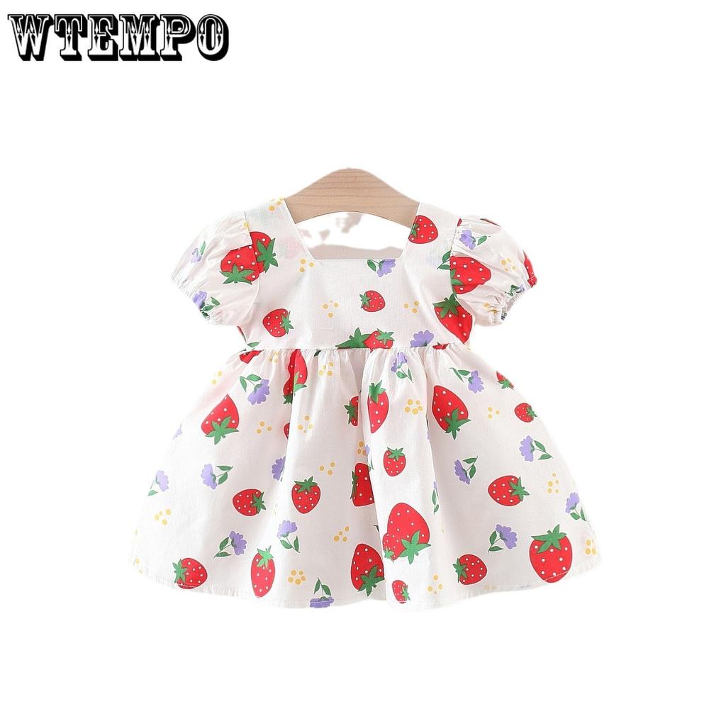 Children's Dress Girls' Summer Strawberry Short Sleeved Princess Dress Girls' Baby Strawberry Bow Dress