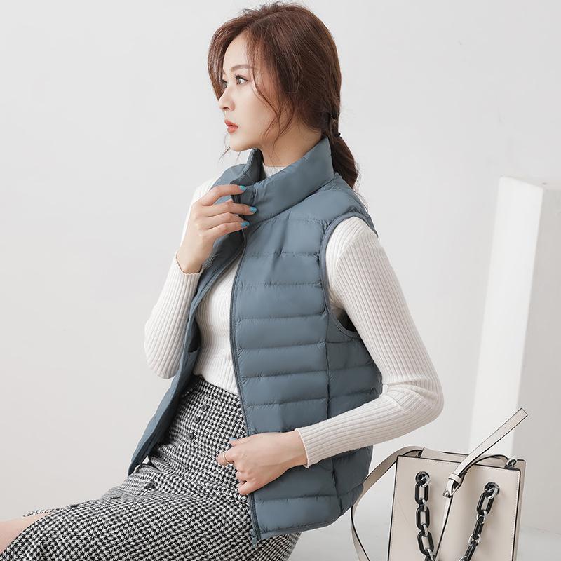 Women's Ultra-Lightweight White Duck Down Vest - Thin Style with Stand Collar