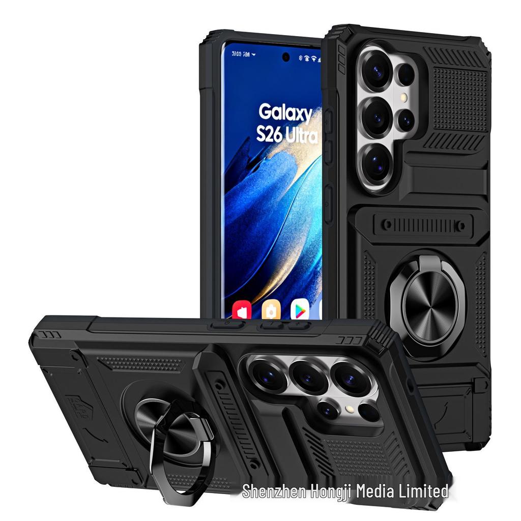 Samsung S25Edge Fusion Armor Phone Case with Card Slot & Magnetic Car Mount