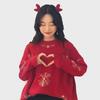 Women's Red Jacquard Christmas Sweater: Autumn Style, Round Neck, Long Sleeve Knit Pullover