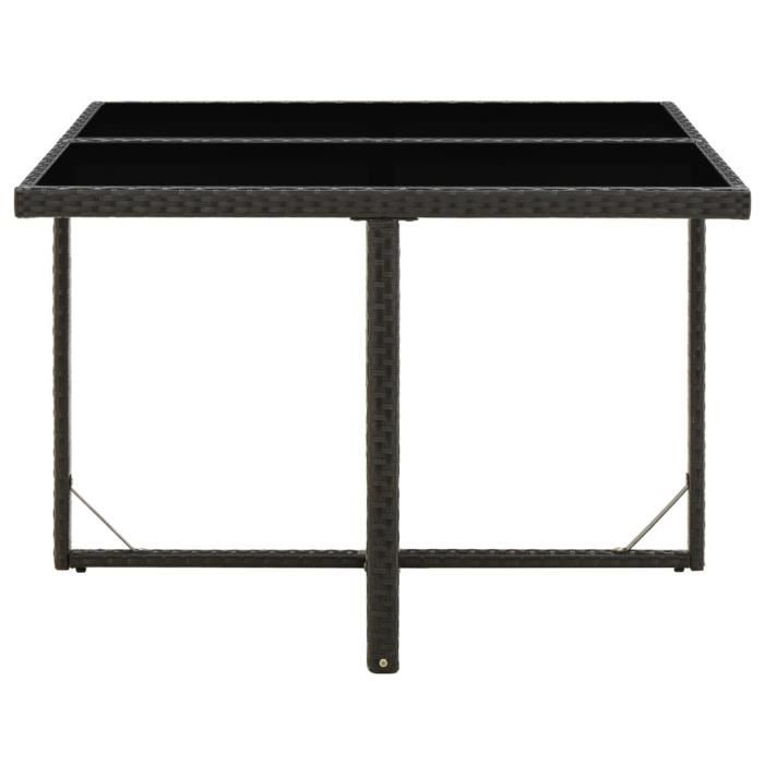 VidaXL Table de jardin Noir 109x107x74 cm Résine tressée et verre