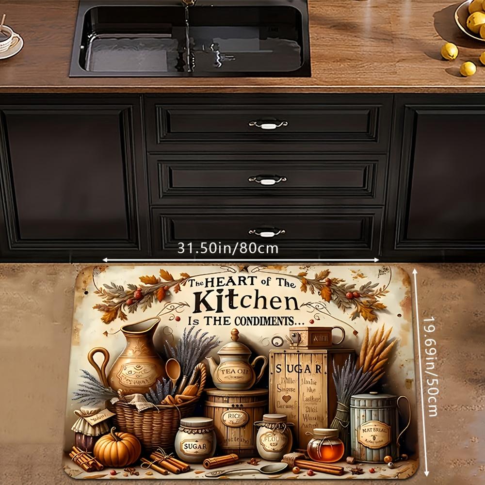 1Pcs Anti Fatigue Kitchen Rugs Vintage Print Waterproof Non-Slip Thick Cushioned Kitchen Mat Heavy Duty Comfort Standing Mat for Kitchen