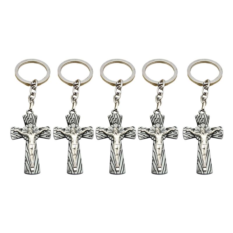 Cross Keychains Key Rings Religious KeyChains For DIY Car Hanging Simple Jewelry Handmade Gift