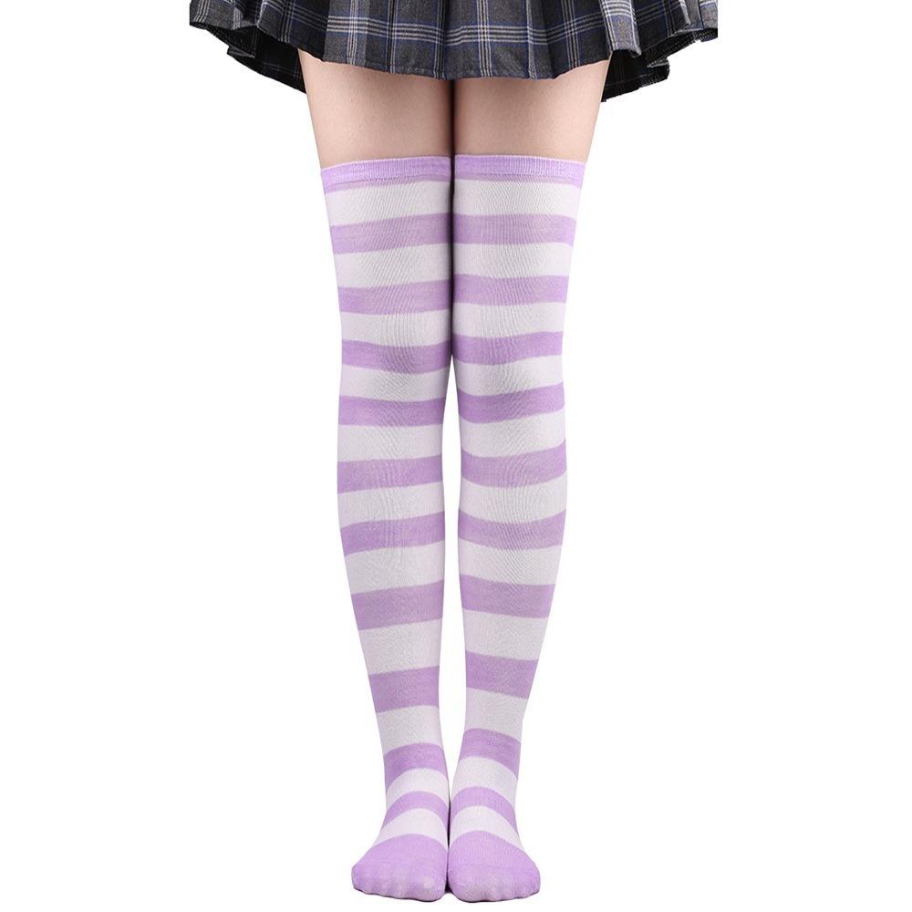 Farbig gestreifte Strümpfe Japanische Overknee-Socken Mode Damen Warmhalten Socken Sexy Schlank Lange Socken Schwarz Weiß gestreifte Strumpfwaren
