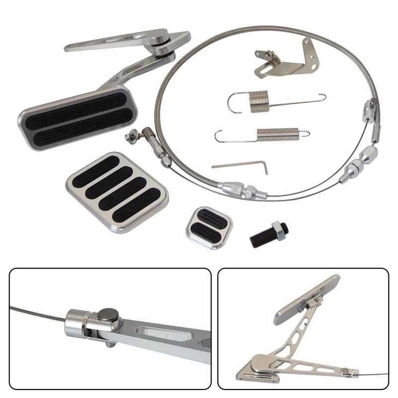 Gas Pedal w/Brake +Clutch Pad & 24"/36'' Throttle Cable Bracket Spring Kit XL Series Billet Aluminum Non-Slip Black/Silver