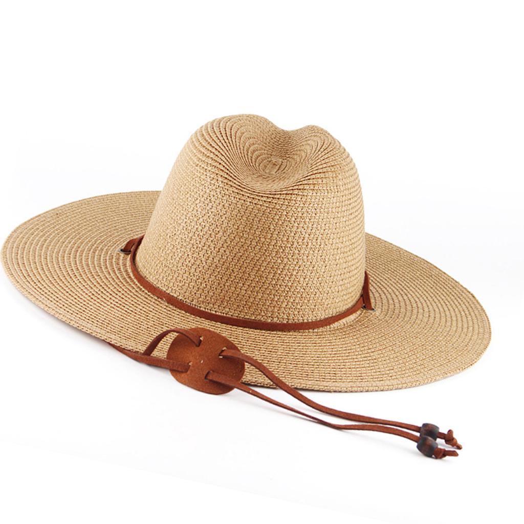 Stylish Woven Straw Panama Hat Windproof Chin Cord Sun Protective Wide Brims Hat for Him and Her Beach Vacation Headwear