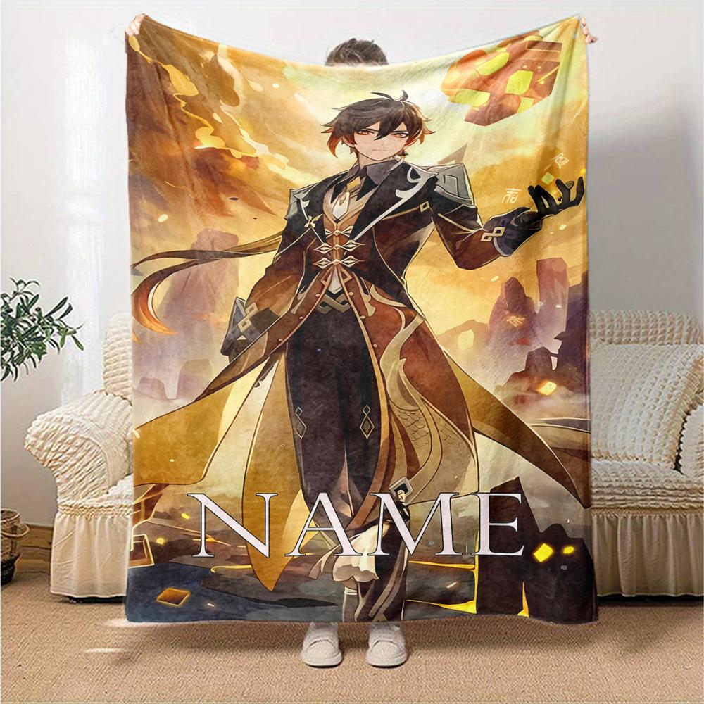 Customiz Name Personality Genshin Impact characters  Blanket Soft &Warm Sofa Office Bed Travel Lunch Break Blanket, Gift Suitable All Seasons