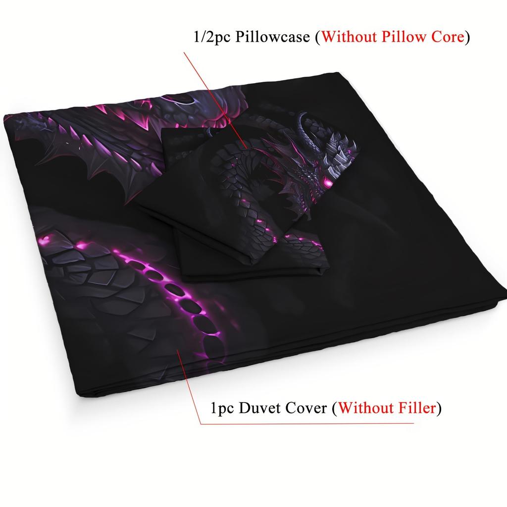 2/3pcs 3D Dragon Printed Down Duvet Cover Set, Ancient Wild Animal Dragon Pattern Bedding Set, Suitable for Bedroom