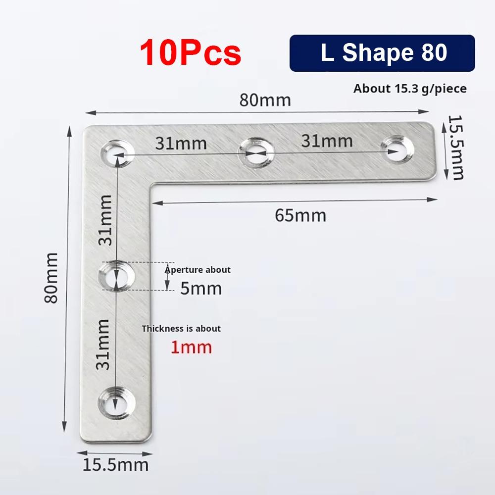 10Pcs 90° Right Angle Angle Bracket Flat Fastener Corner Bracket  Hardware Accessory