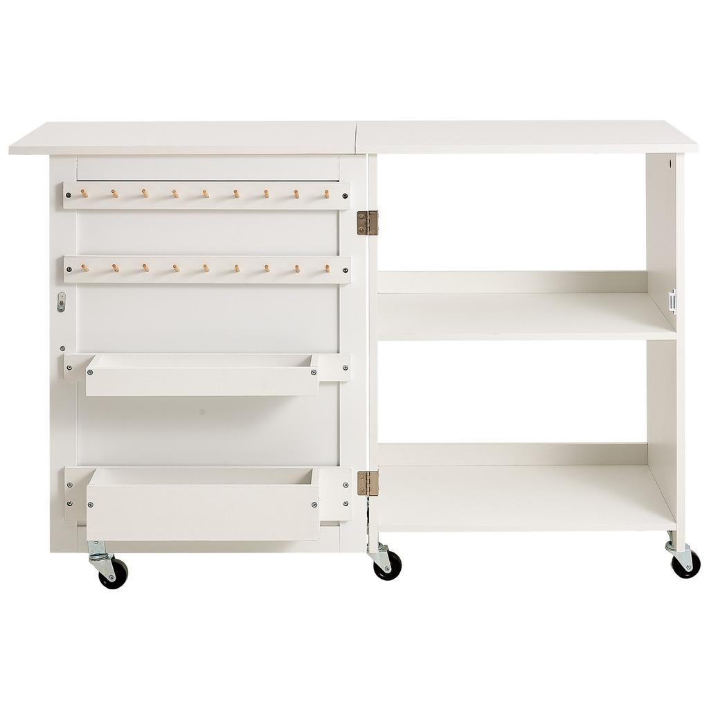 VEVOR Tavolo da Cucito Pieghevole, Tavolo Multiuso per Macchina da Cucire con Design Compatto, Ruote, Ripiani, Vaschette Portaoggetti, Pioli in Legno e Ante Magnetiche