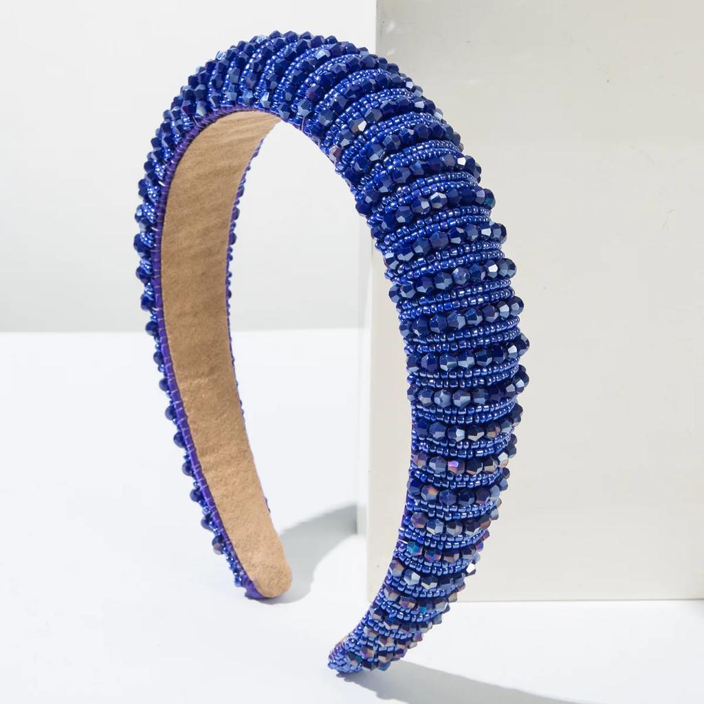 European and American Baroque Sponge Heightening Handmade Beaded Crystal Headband Temperament Versatile Hair Accessories