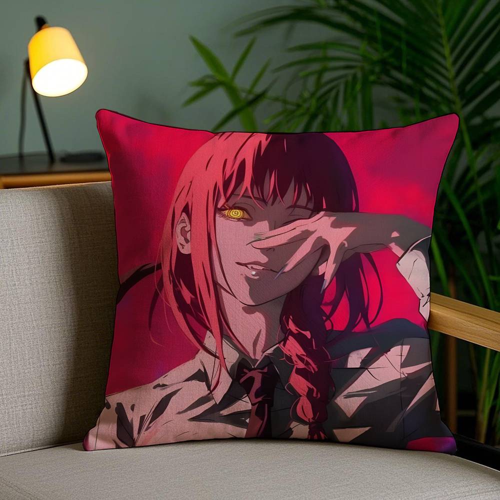 Anime Chainsaw Man Makima-Cartoon Pillow Case Anti-dustmite Pillowcase Invisible Zipper Silky Short Plush Sofa Cushion Cover