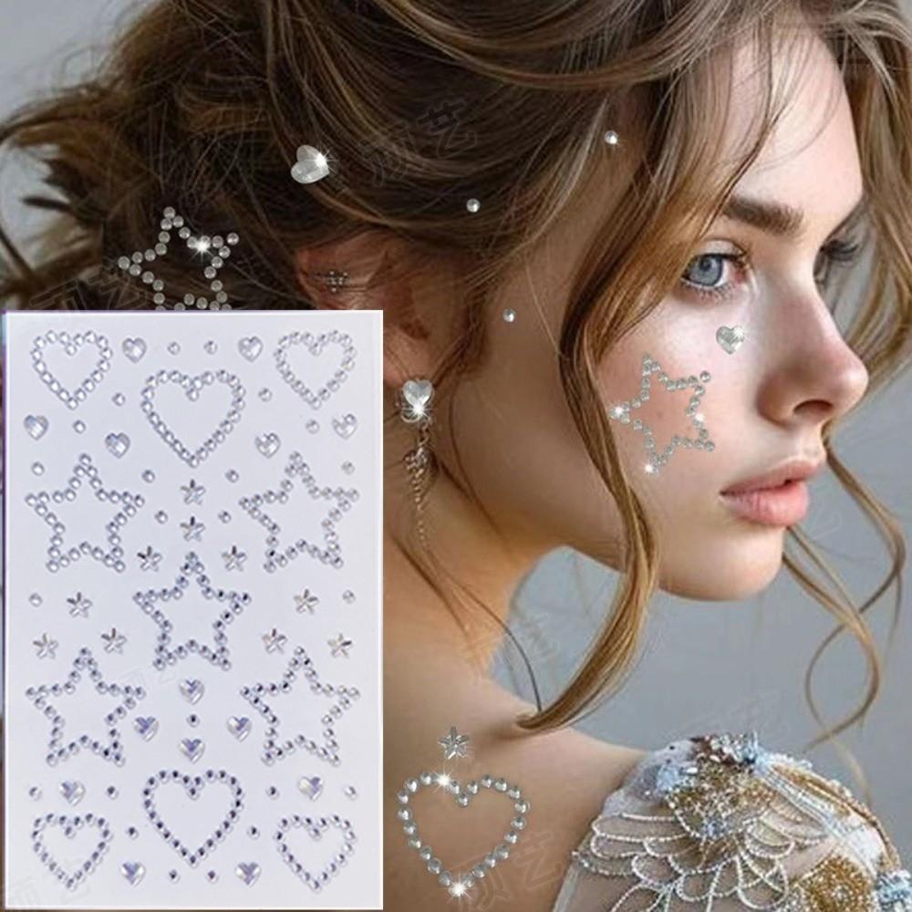 Sparkling Face Temporary Tattoos Rhinestone Face Tattoo Sticker Photocard Sticker Men Women