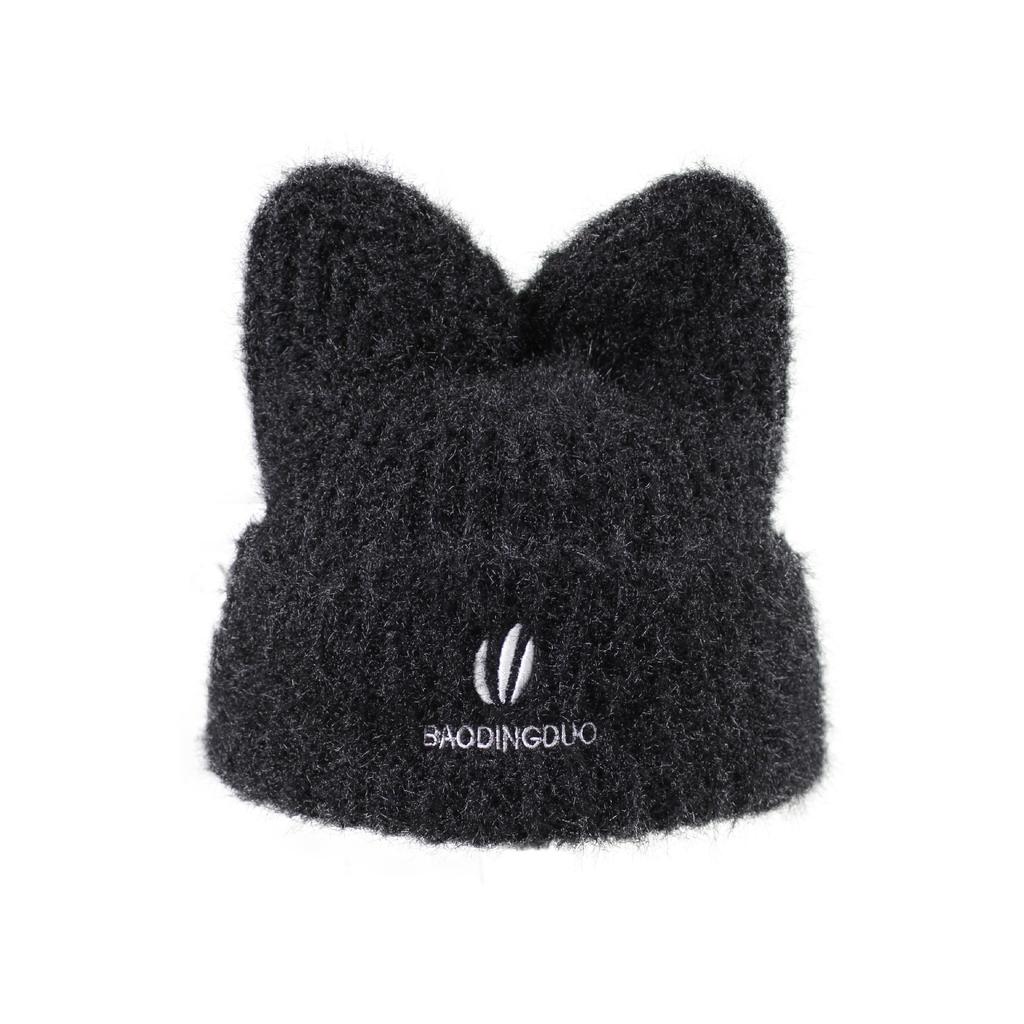 Japanese Cute Woolen Hat for Women in Autumn and Winter Fashion Versatile Ear Protection Pullover Hat Big Head Circumference Cat Ear Knitted Hat