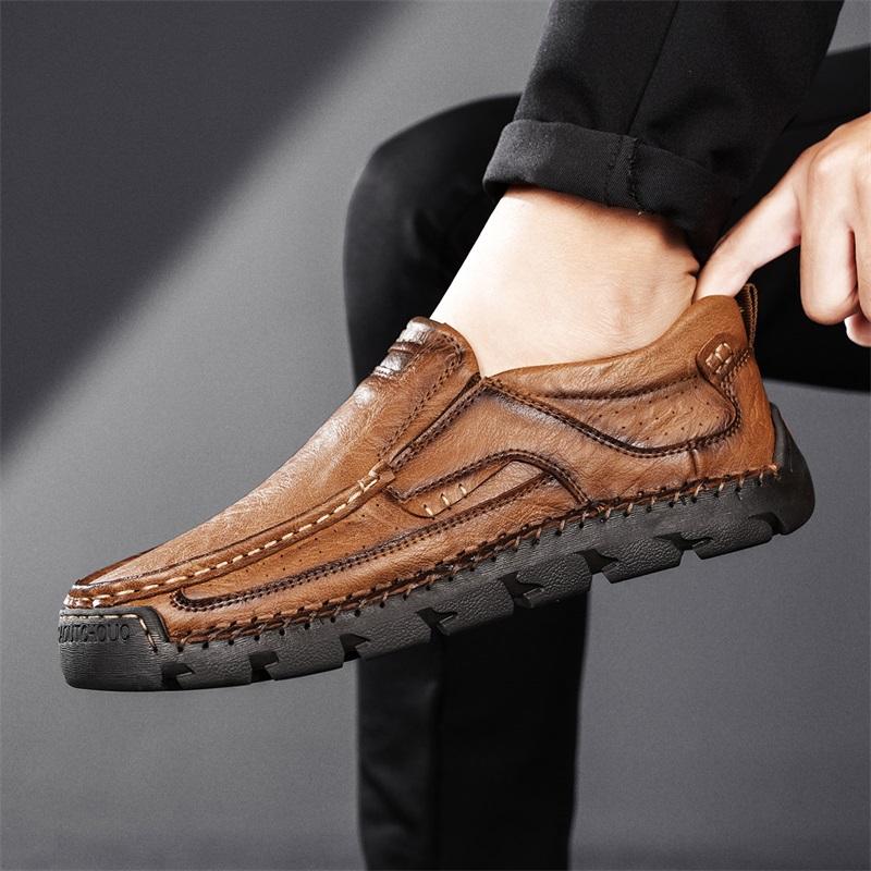 Fashion Men Casual Leather Shoes High Quality Handmade Outdoor Non-Slip Walking Shoes British Style All-match Loafers Large Size 38-48