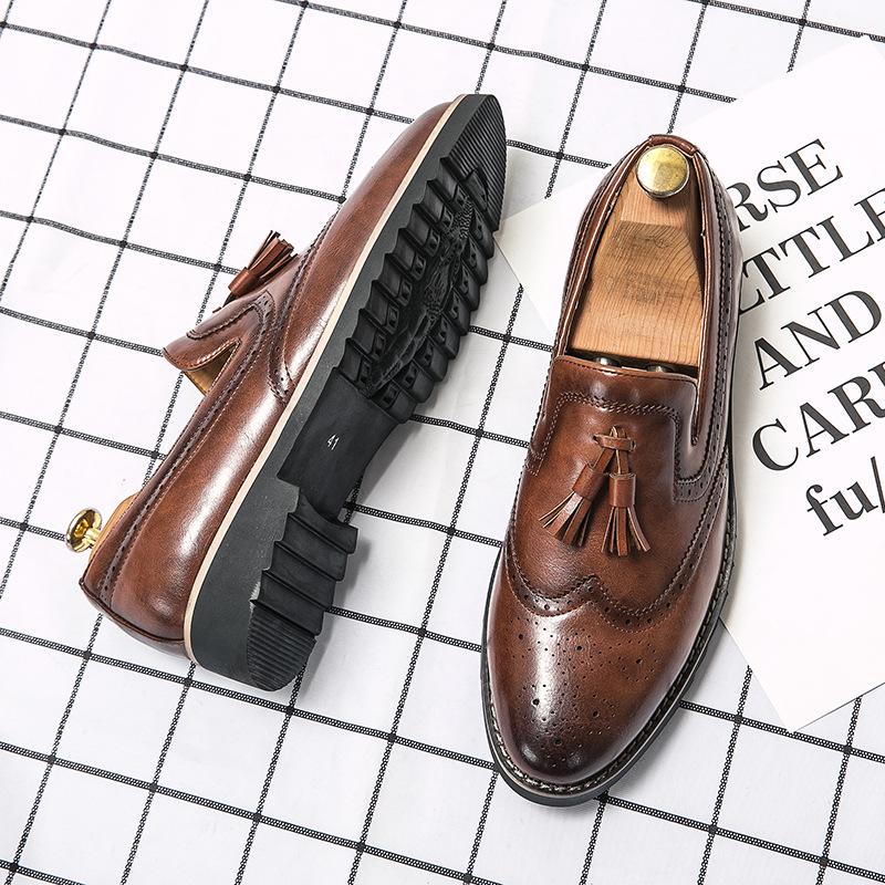 Men s Cross-Border Trendy British Slip-On Black Formal Leather Casual Shoes 45