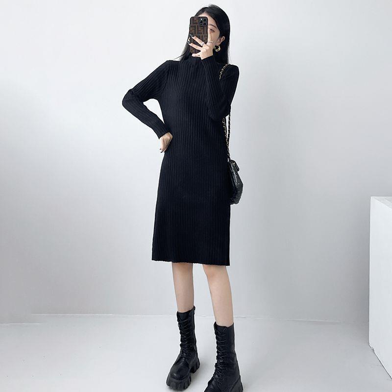 

Women s Black High-Neck Petite Wool Knit Dress - 2025 New Autumn/Winter Collection XL (115-130 jin)