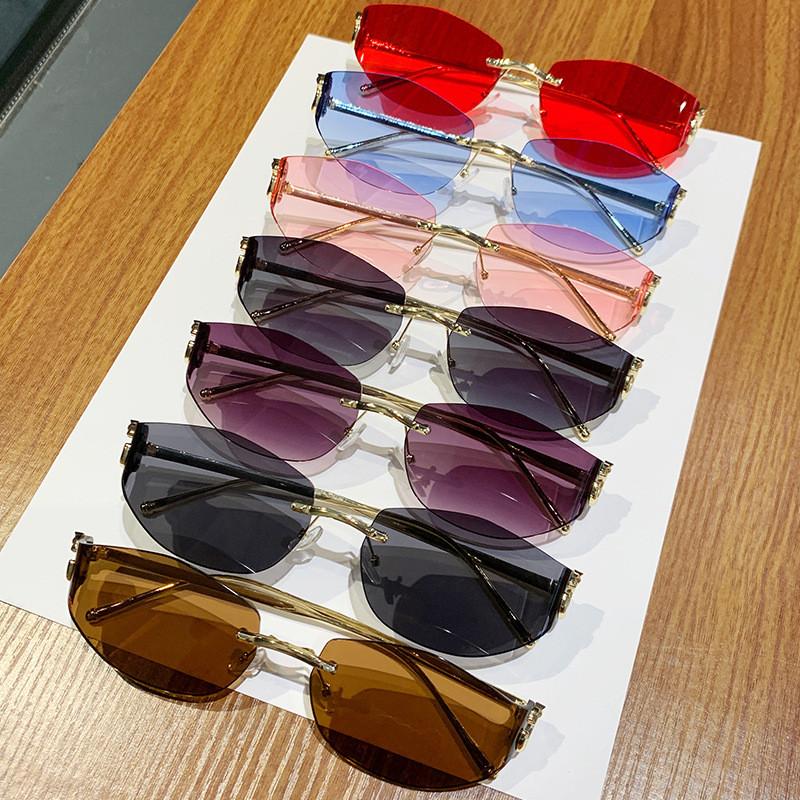 Nonframe Geometric Sunglasses With Metal Construction Uv400 For Travel And Daily Use