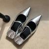 Designer Spitzschuh Damen Ballerinas Damen Elegant Einzelne Schuhe Retro Silber Leder Loafer Mode Mary Janes Bequeme Hausschuhe