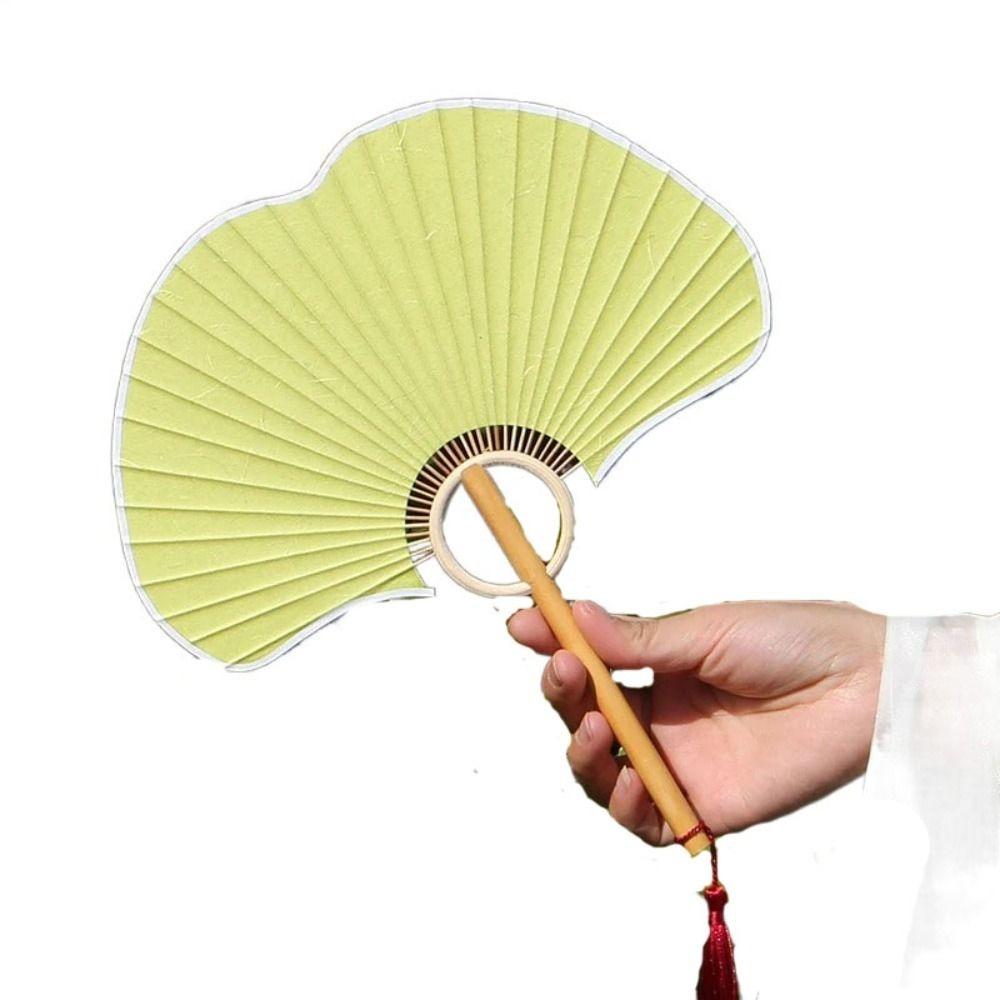 Handwerk Doppelseitiger Ginkgo Runder Fächer Exquisiter Vintage Reispapierfächer Tragbarer Hand-Kreisfächer Sommerdeko