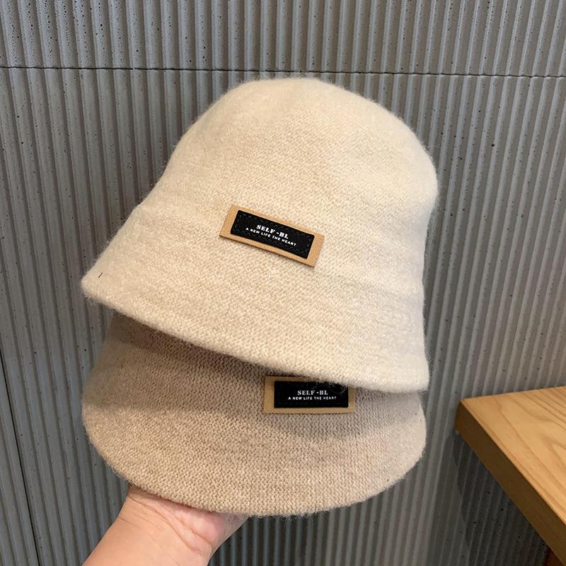 Japanese Ins Simple Letters Woolen Retro Bucket Hat Autumn and Winter Women Fashion Versatile Solid Color Fisherman Hat