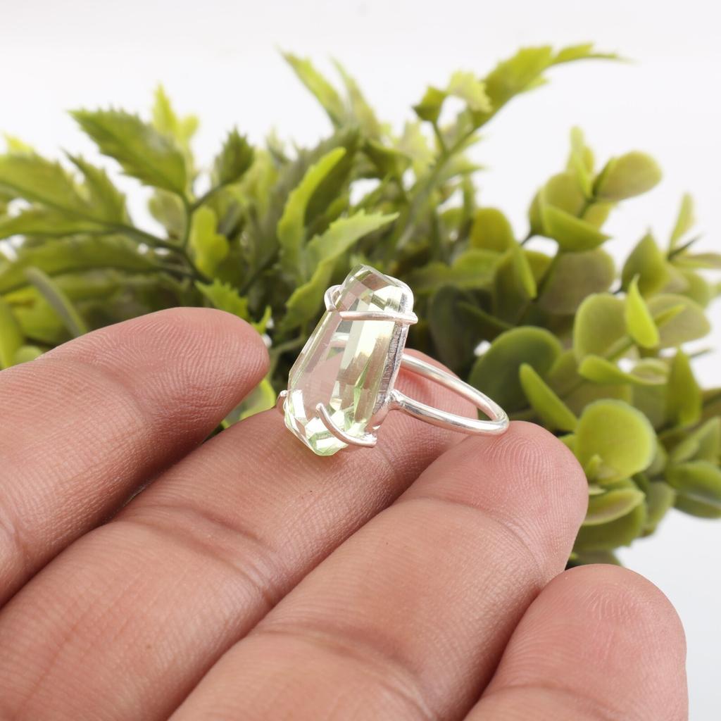 Green Amethyst Gemstone 925 Sterling Silver Jewelry Handmade Ring Gift For Wife RR-39-14