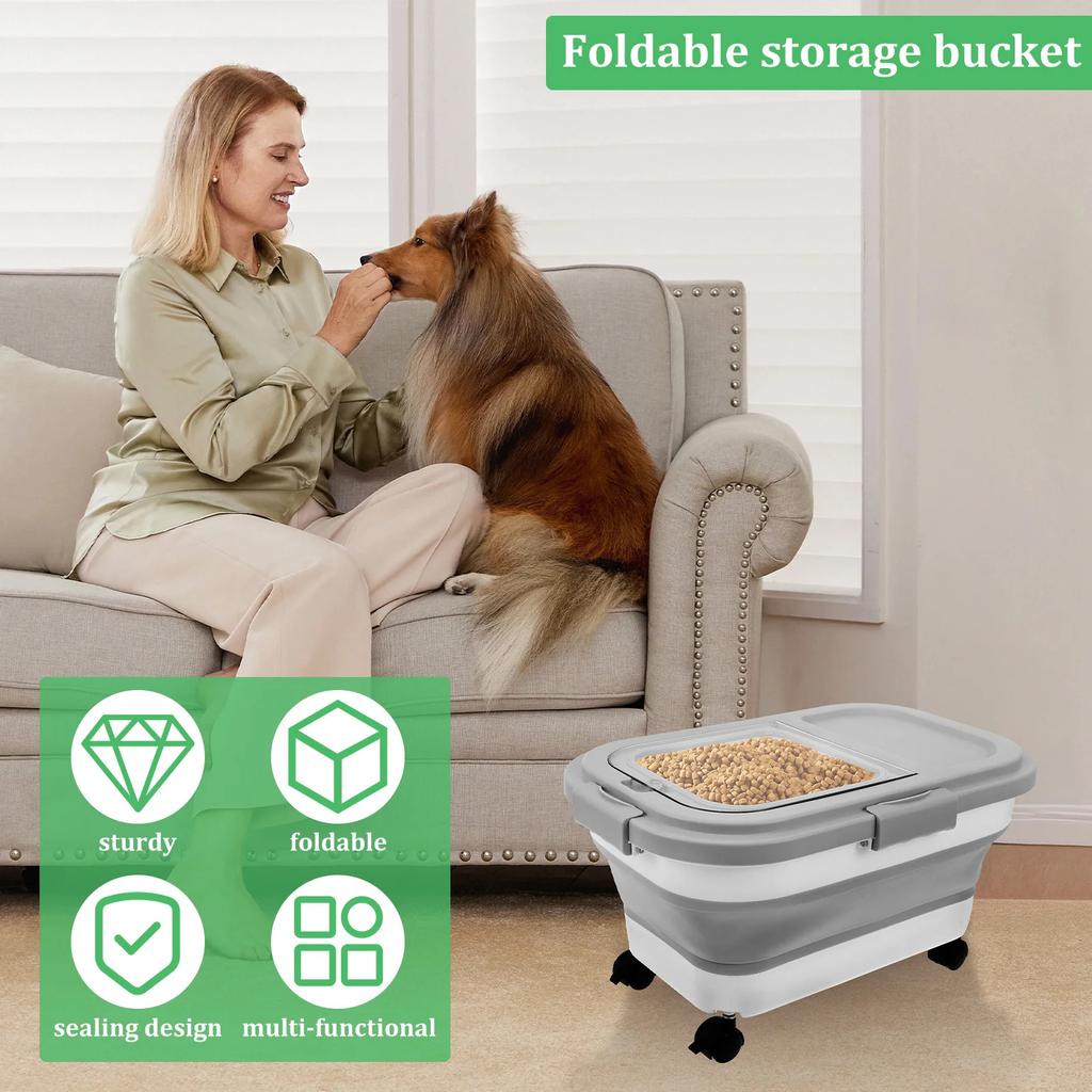 Collapsible Pet Food Storage Barrel Large Capacity Cat Dog Food Storage Container Sealing Kitchen Grain Rice Storage Boxes
